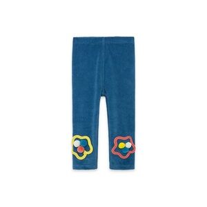 Kids Blue Velvet Leggings with Colorful Flower Patches